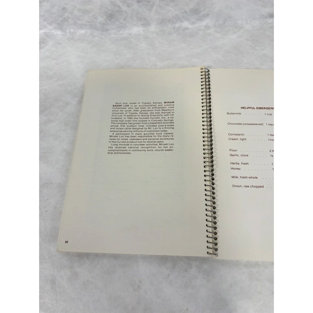 Vintage 1977 Miriam B Loo's Family Favorites Cookbook Spiral Bound Current Inc